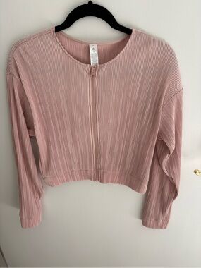 ALO Yoga Dusty Pink Ribbed Zip-Front Cropped Sweatshirt